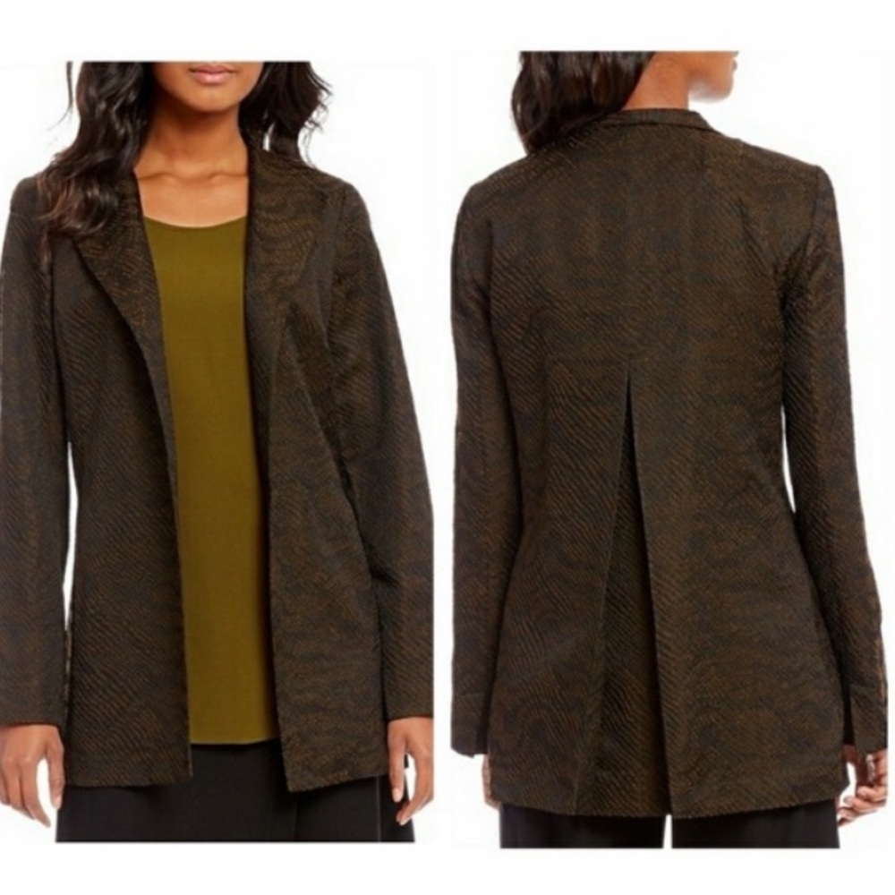 Eileen Fisher Silk Blend Jacquard High Collar Blazer Size Small Petite